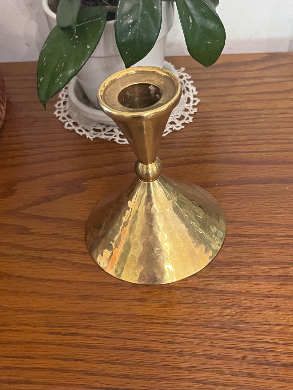 Brass bell shaped mid century Hammered Candlestick Holder - Gold